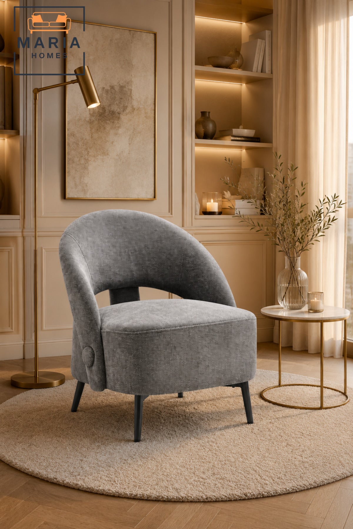 Modern Accent Chair Upholstered Lounge Chair Fabric Armchair for Living Room Bedroom Grey