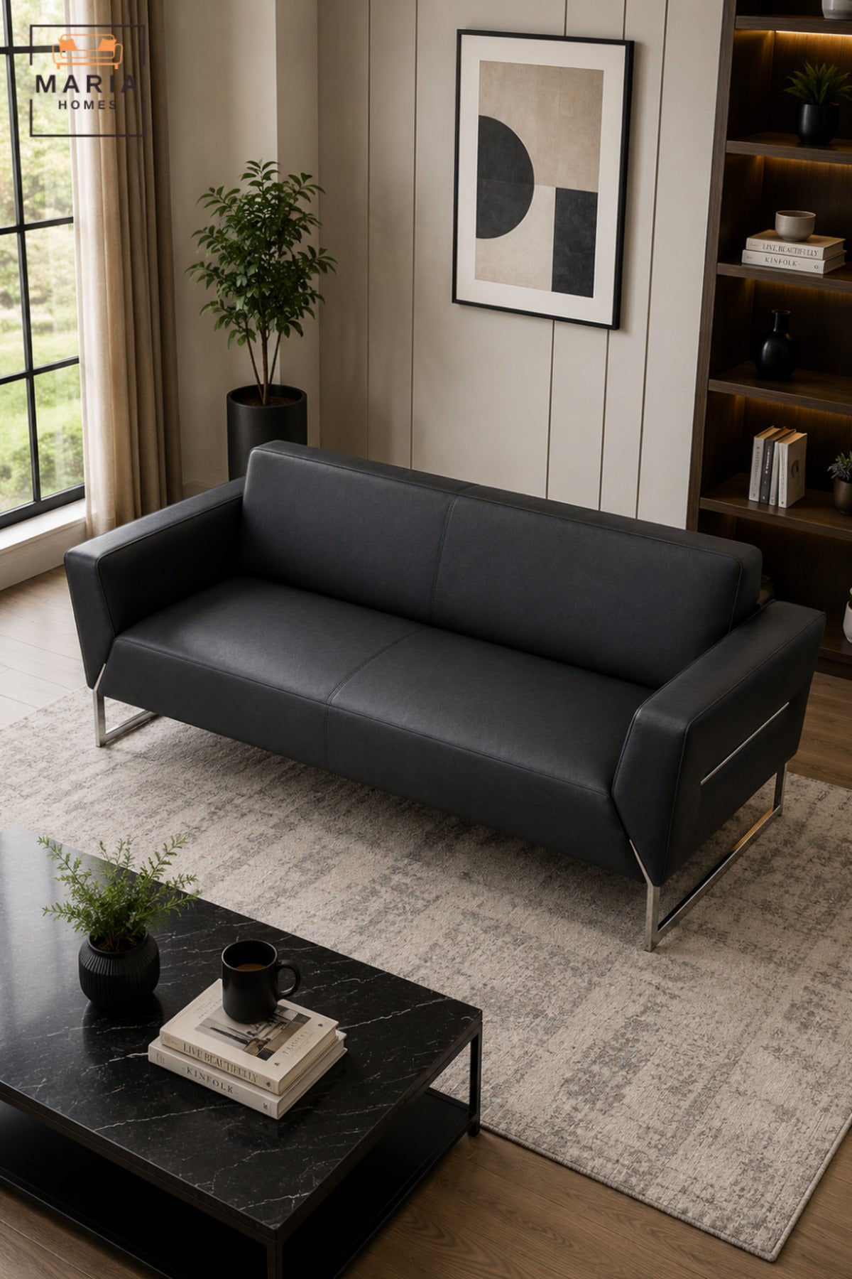 Modern 3 Seater Sofa with Upholstered Cushioned Seat & Armrests | Contemporary Couch for Living Room, Office, Reception & Lounge