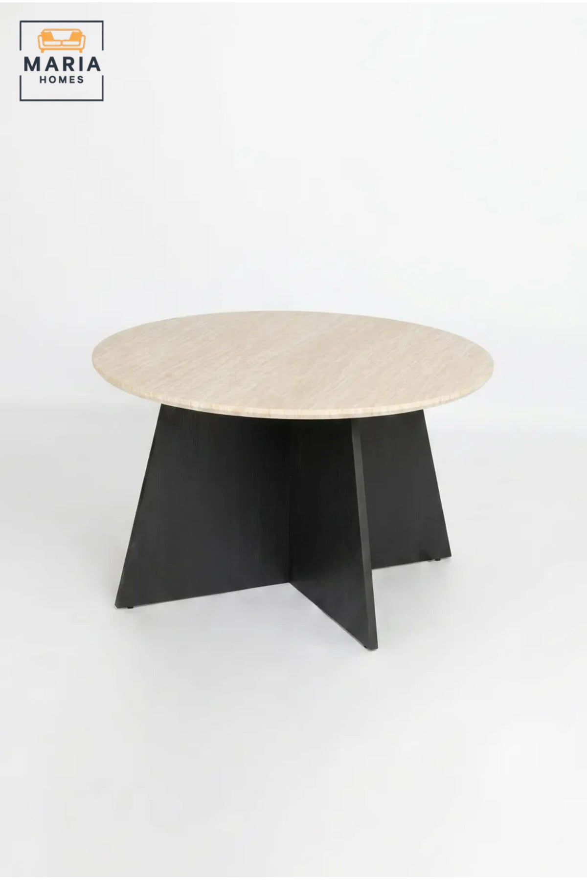 Modern Round Coffee Table with Marble-Effect Top and Sculptural Cross Base, Contemporary Center Table for Living Room, Lounge, Apartment and Office