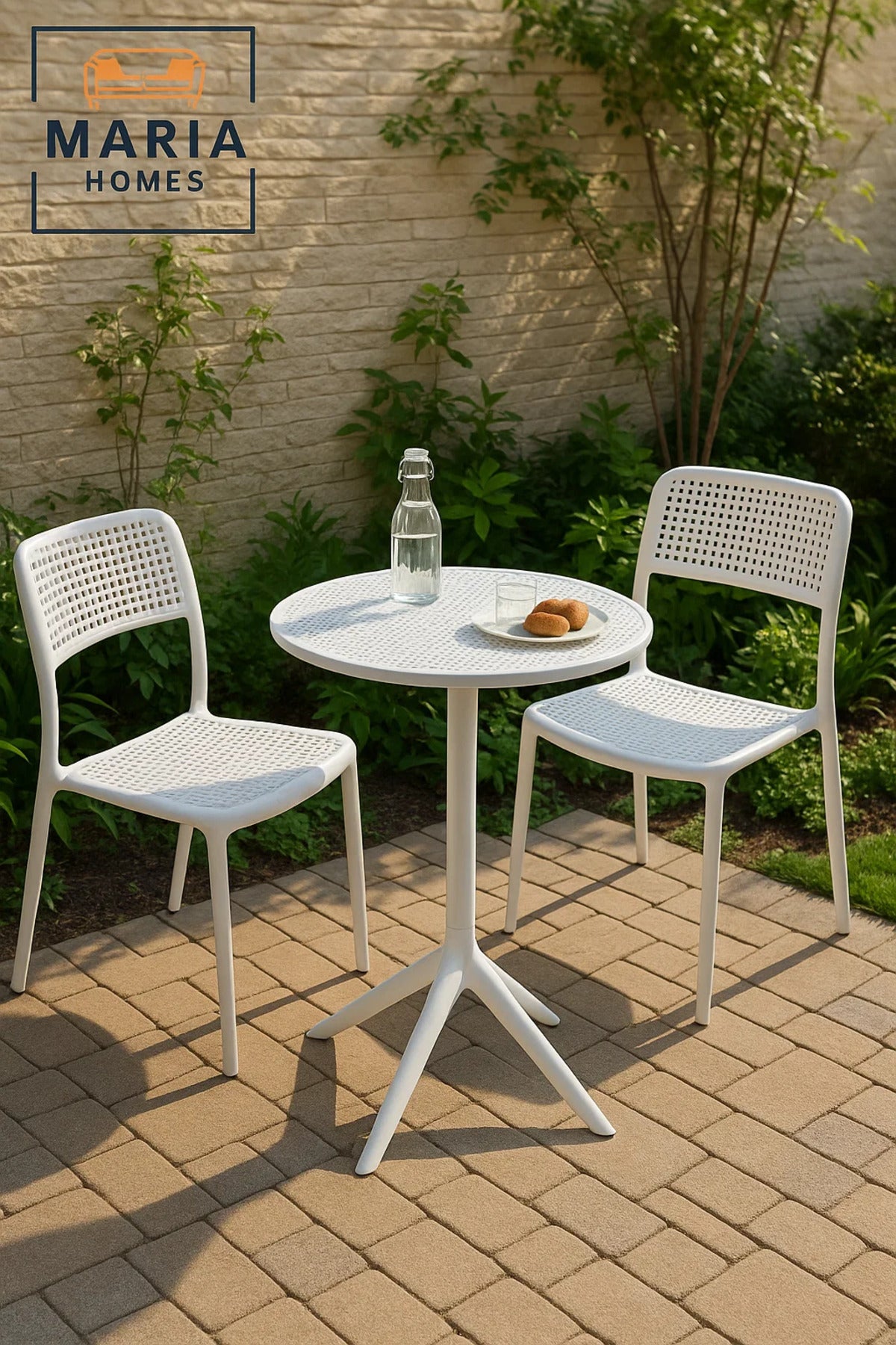 White Outdoor Bistro Table with Perforated Top Ð Plastic Pedestal Design