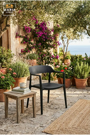 Modern Black Outdoor Armchair – Stackable Patio Chair for Garden, Balcony, Café & Outdoor Dining
