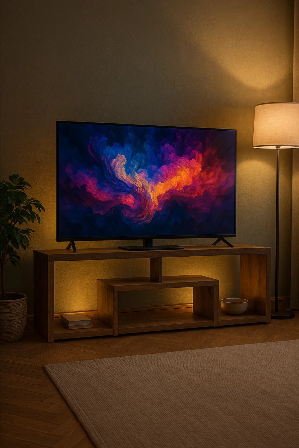 Modern Brown Wooden TV Stand Ð 160x30x50 cm Open Shelf Entertainment Console