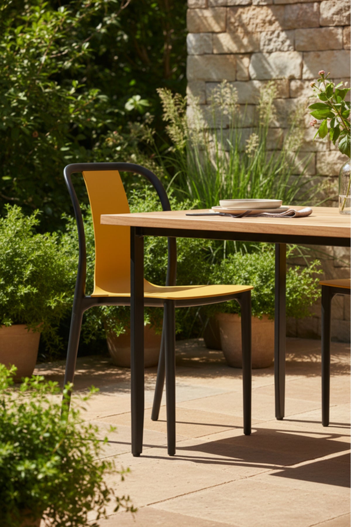 Stylish Yellow Plastic Chair with Black Frame, 88x41x47 CM
