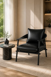 Modern Black Leather Look Accent Lounge Chair with Metal Frame | Contemporary Armchair