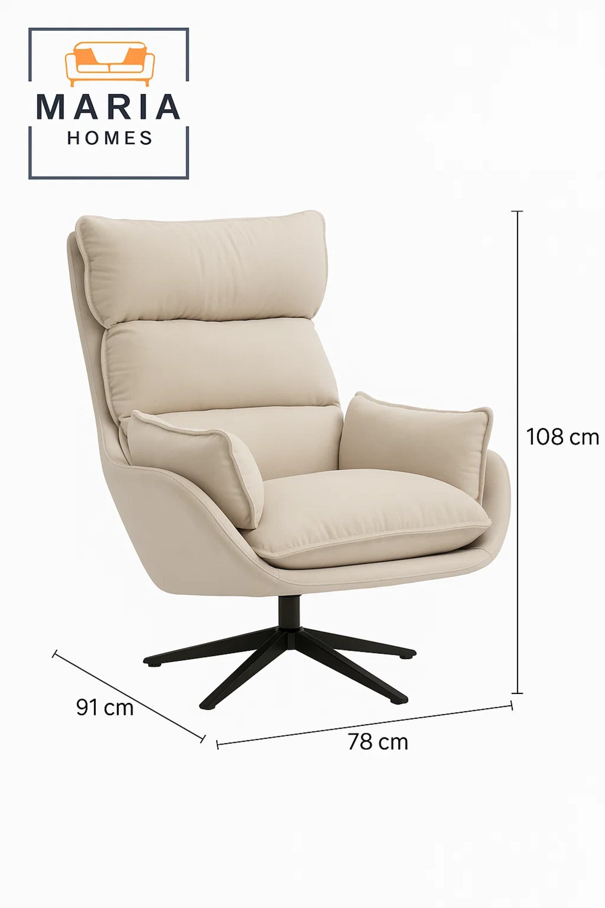 Beige Faux Leather Lounge Chair with Cushioned Headrest Ð Modern Accent Chair for Home & Office