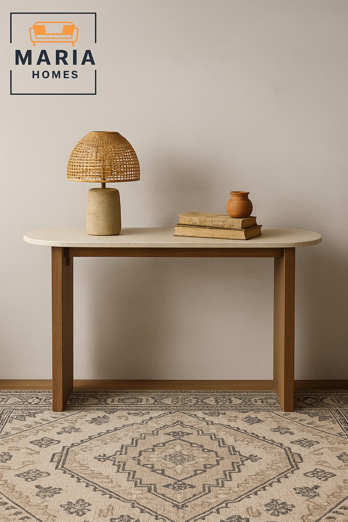 Marble Console Table 140_40_80 cm Ð Modern Entryway Table with Brown Wooden Legs