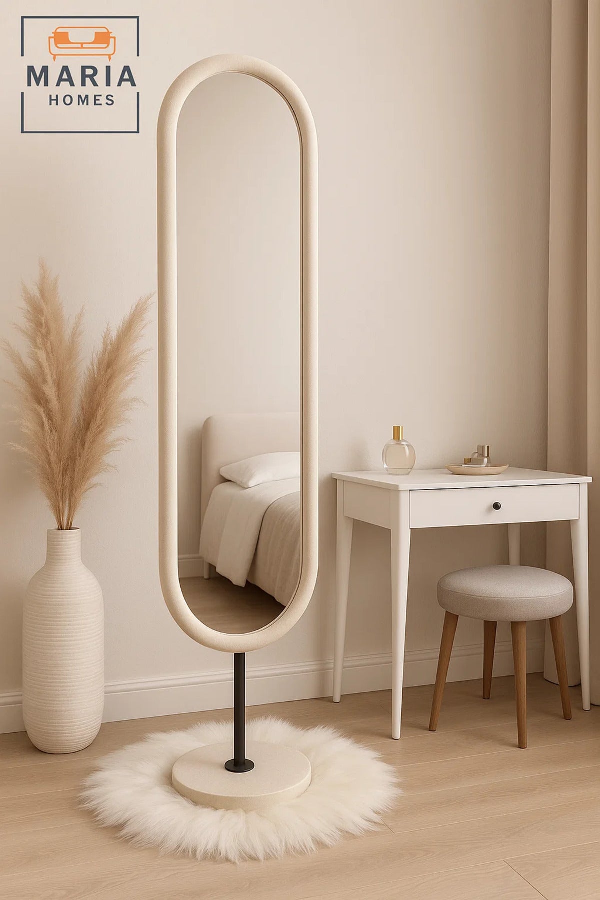 Modern White Full-Length Oval Mirror with Metal Stand Ð 169x40 cm