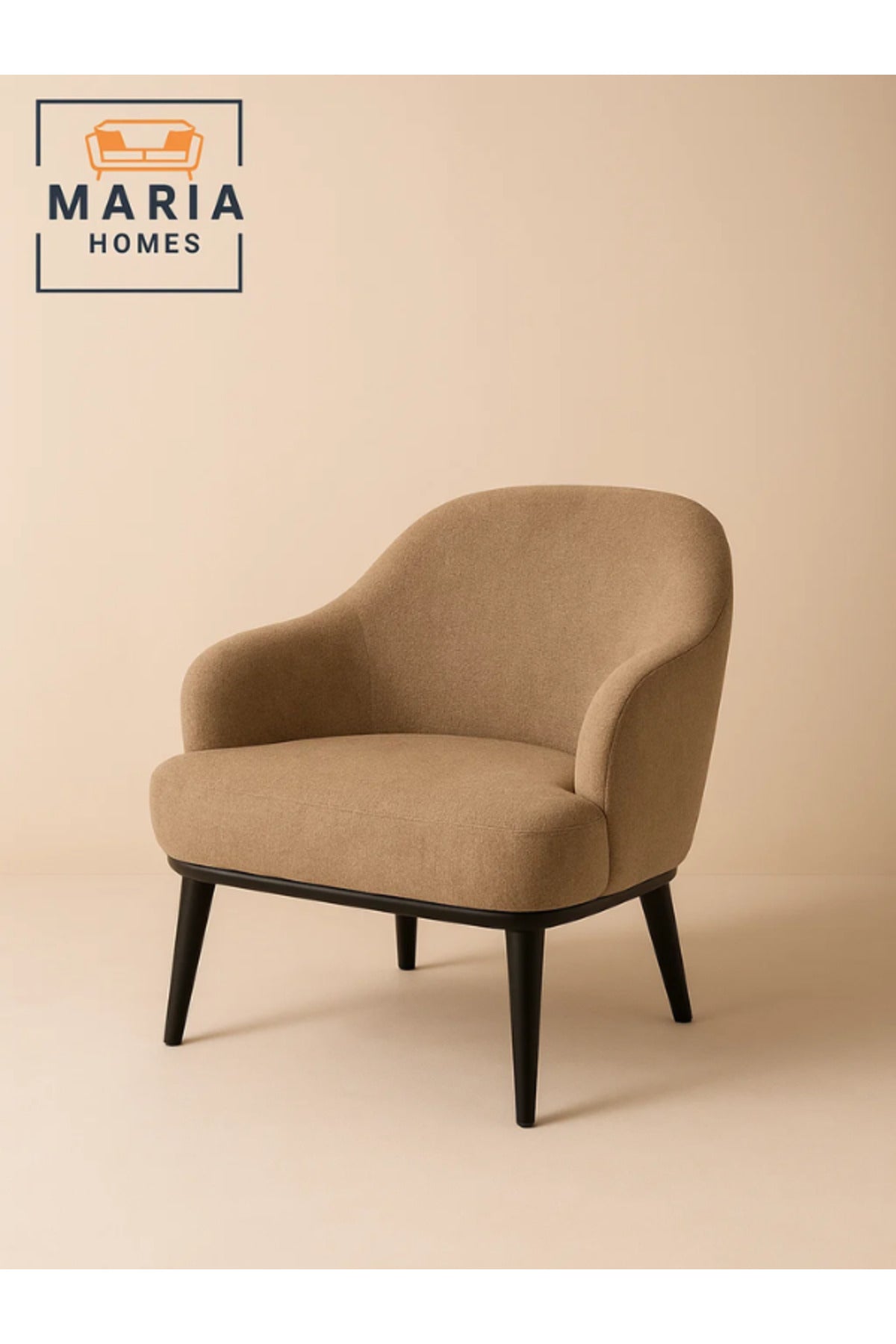Modern Coffee Brown Accent Chair Ð Upholstered Single Seat with Black Wooden Legs