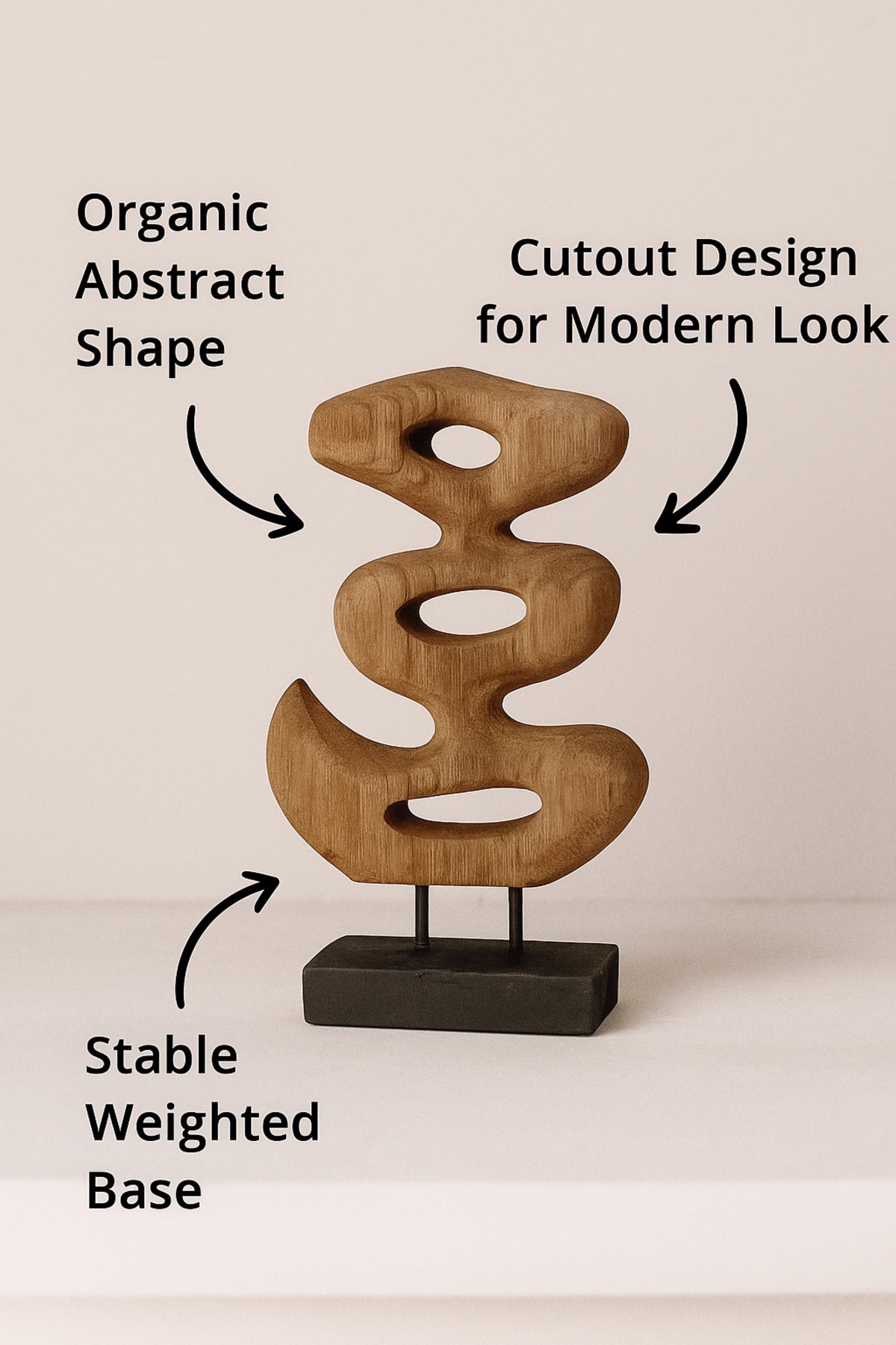 Walnut and Black Wooden Abstract Decorative Sculpture on Stand √ê Modern Art Accent