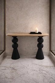 Modern Art Deco Console Table Wood Top Black Sculptural Legs for Living Room Entryway 120cm