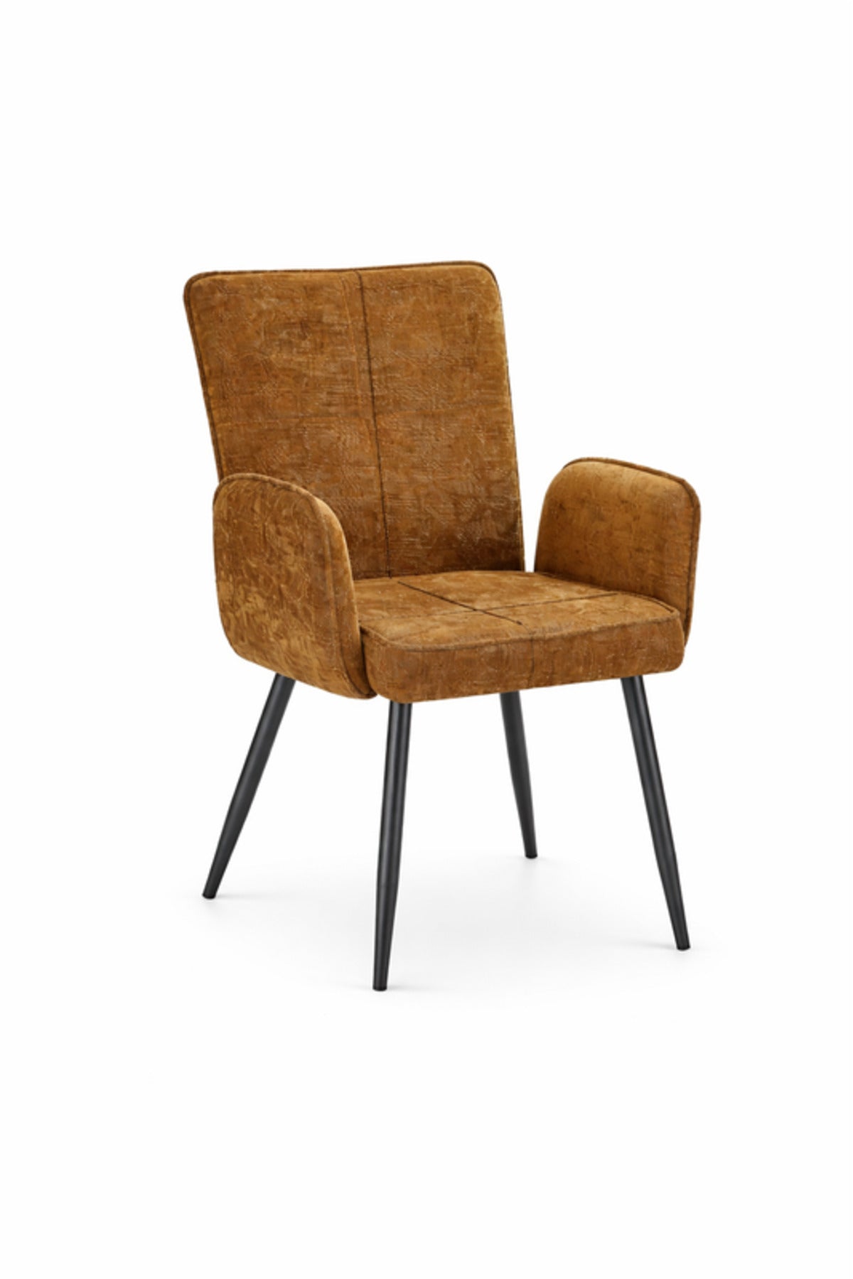 Dark Yellow Upholstered Dining Chair with Armrests and Metal Legs 96x49x46cm dark