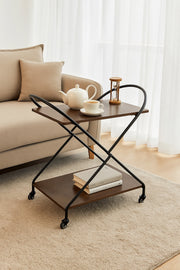 Coffee Brown Metal Serving Trolley Ð 2-Tier Bar Cart with Wheels 72_40_78 cm