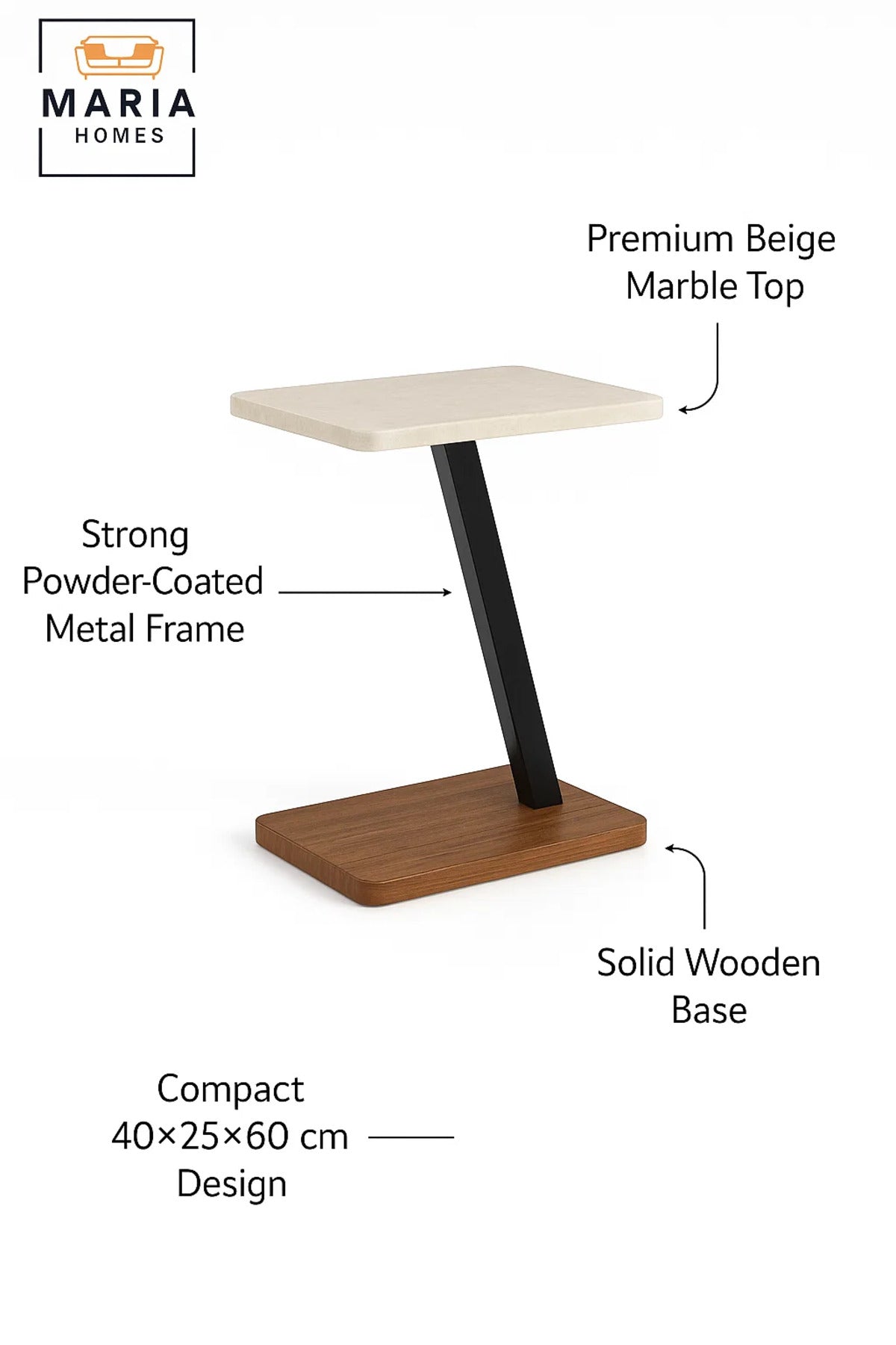 Modern Beige Marble C Shaped Side Table 40_25_60 cm Ð Sofa Laptop and Snack Table