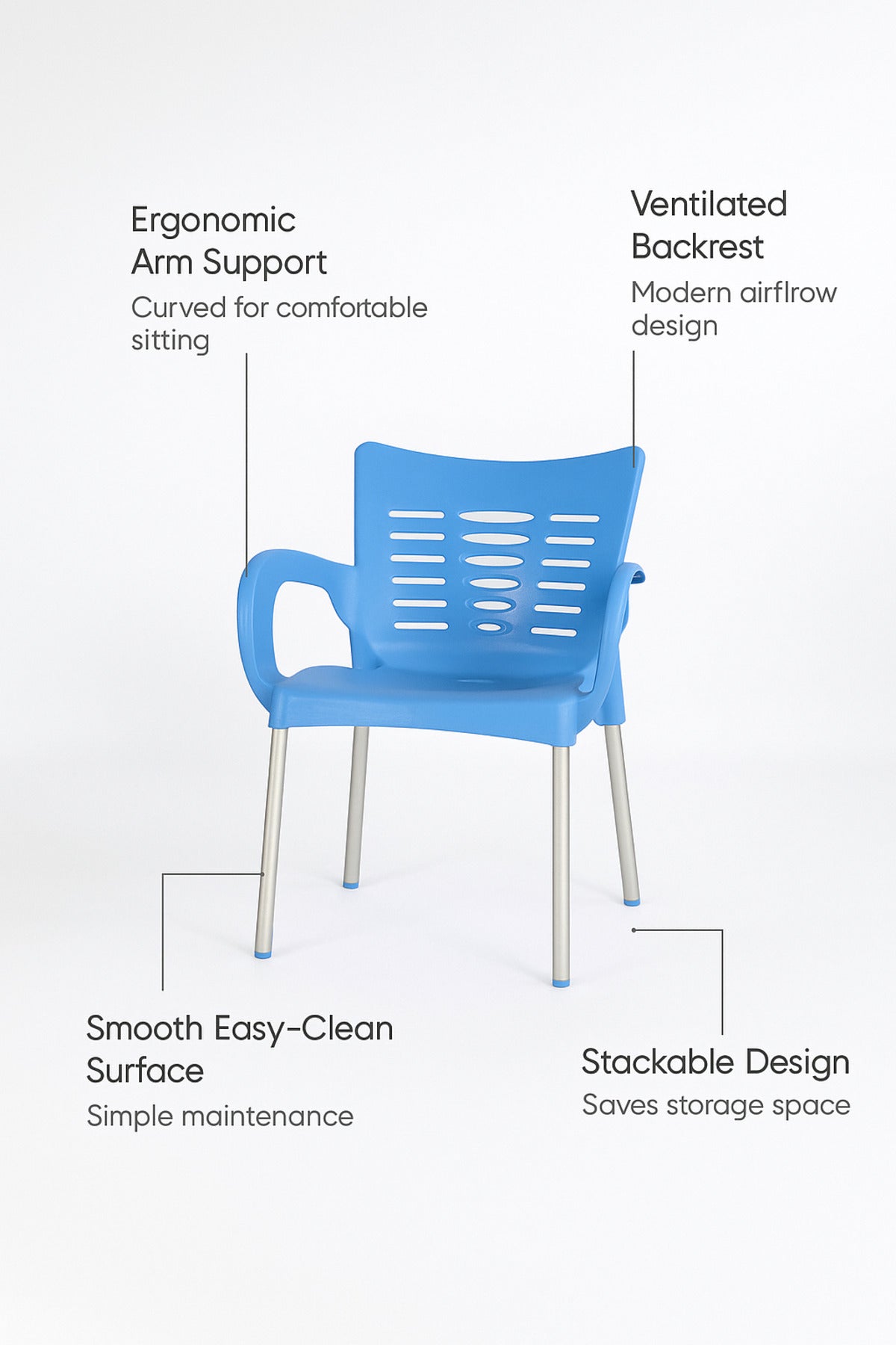 Modern Blue Plastic Outdoor Armchair for Garden Patio & Balcony Durable Stylish & Comfortable Design