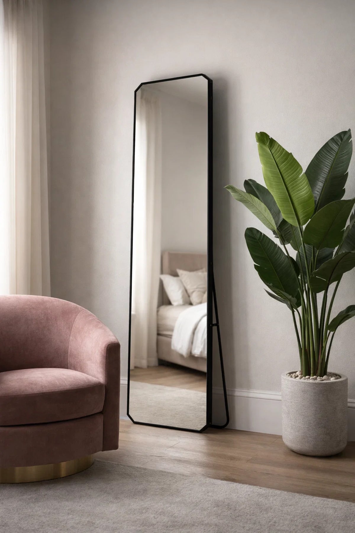 Modern Black Aluminum Full Body Standing Mirror Shatterproof Glass for Bedroom Decor 170x50cm