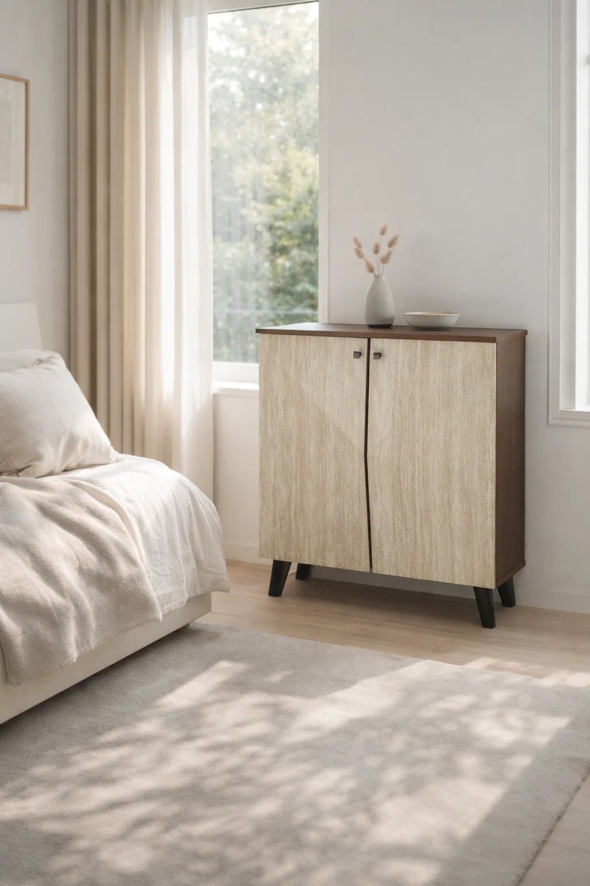 Dark Brown and Beige Shoe Cabinet with Minimal Design 80 x 32 x 93 cm