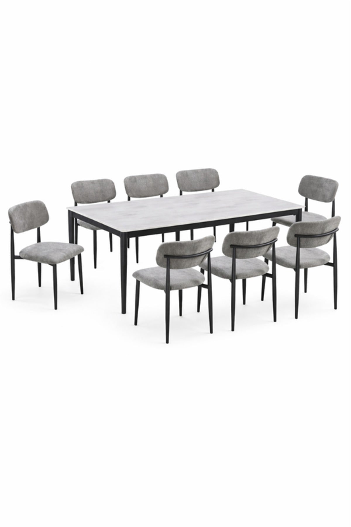 Modern Marble Top Dining Table Set with 8 Upholstered Chairs 180x100x75cm modern marble