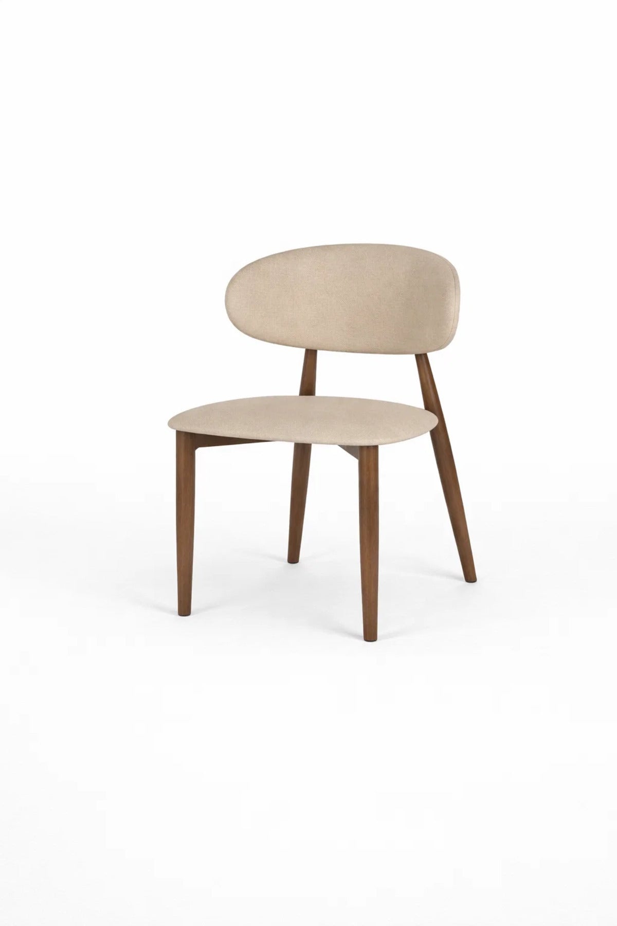 Modern Dining Chair Upholstered Seat with Wooden Legs Beige