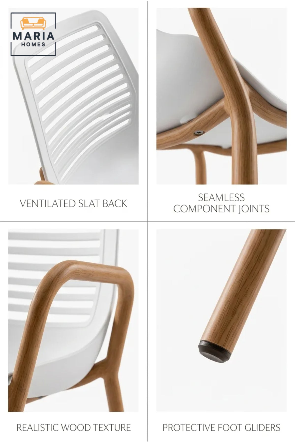 White Plastic Dining Chair with Wooden Armrests √ê Modern Scandinavian Dining Chair with Natural Wood Legs for Kitchen, Dining Room & Caf≈Ω