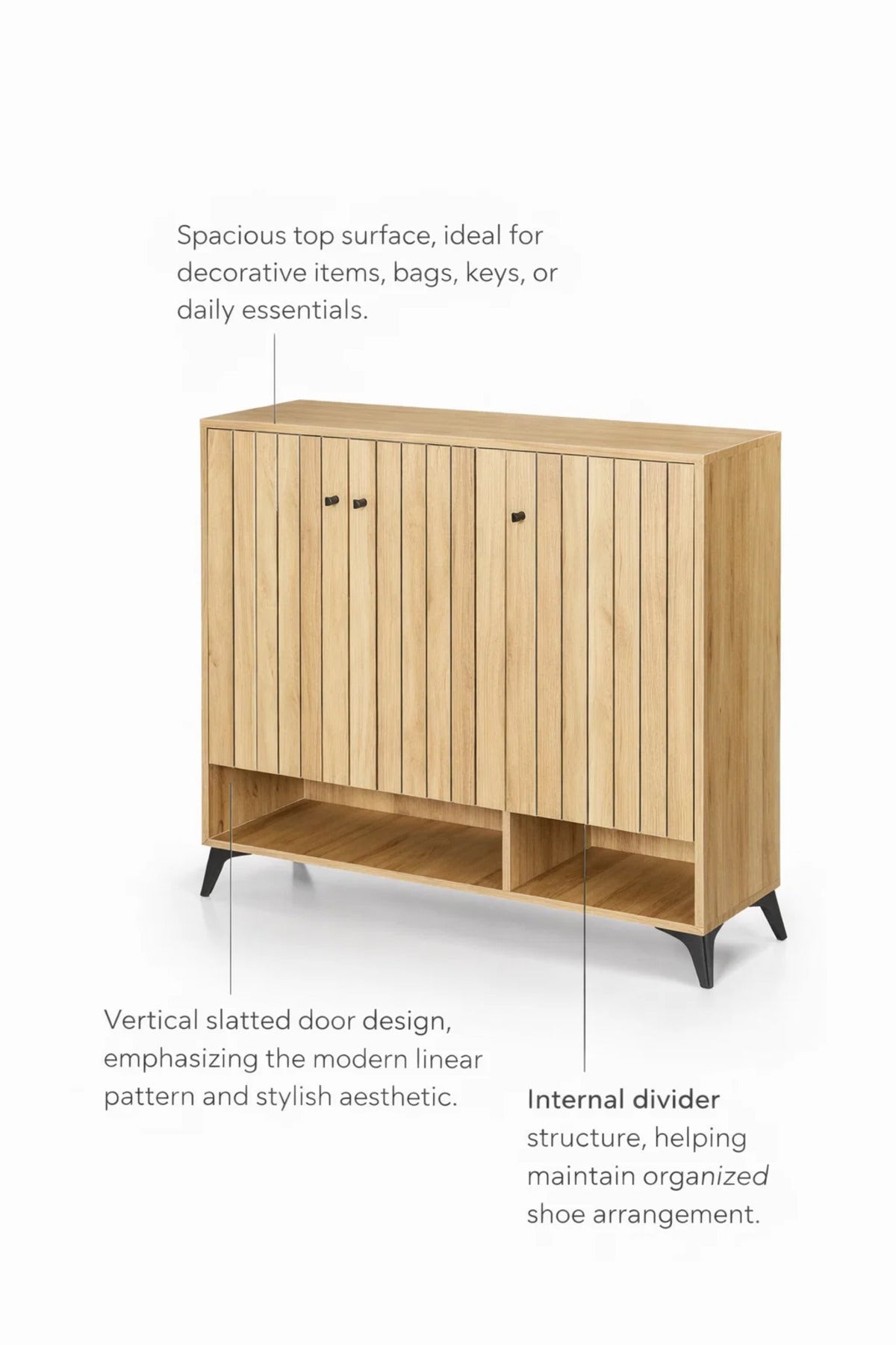 Premium Wooden Shoe Cabinet Storage Organizer with Stylish Slatted Doors for Modern Hallways