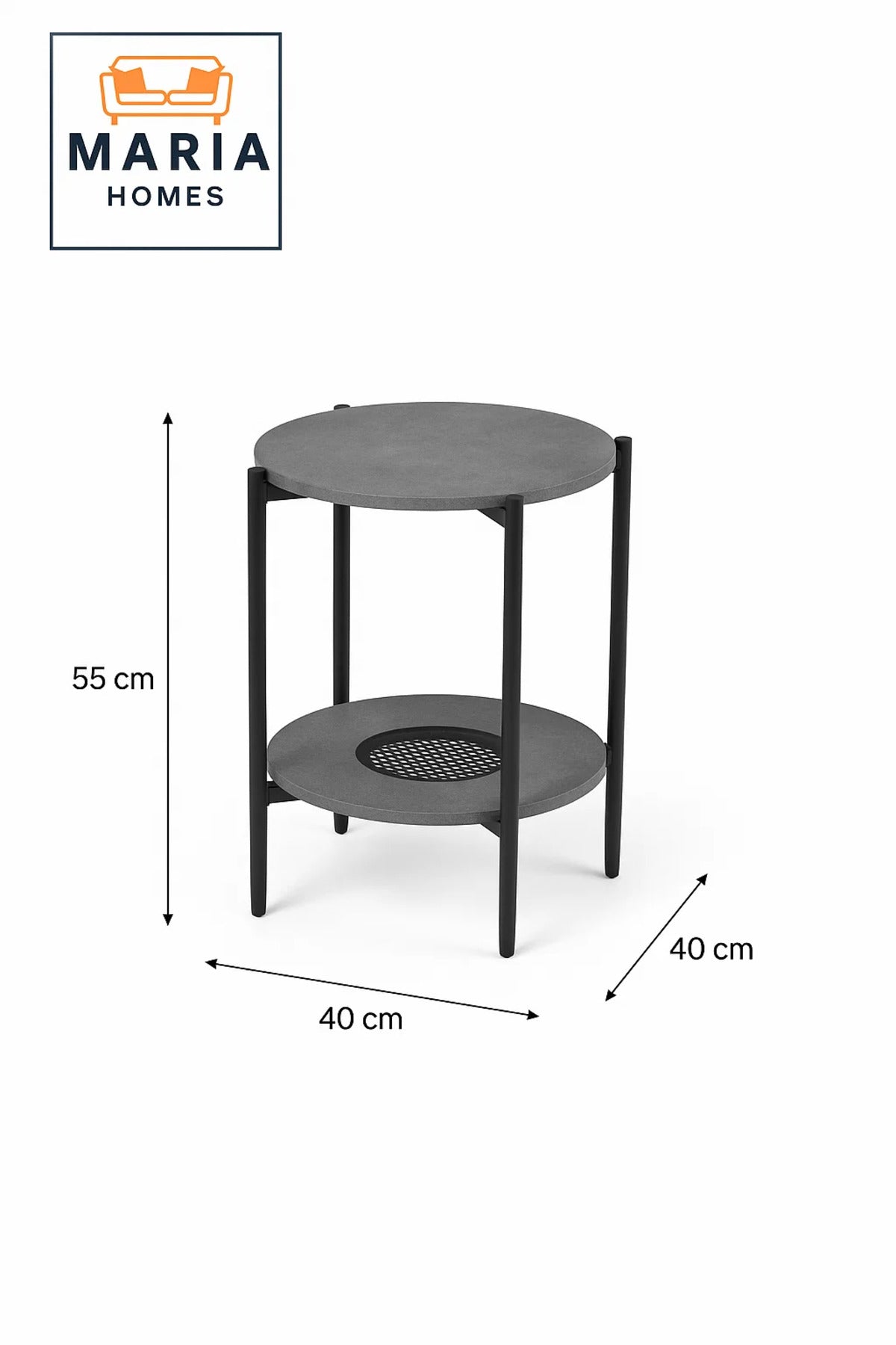 Modern Grey Side Table √ê Round Coffee Table with Lower Storage Shelf 40_40_55 cm