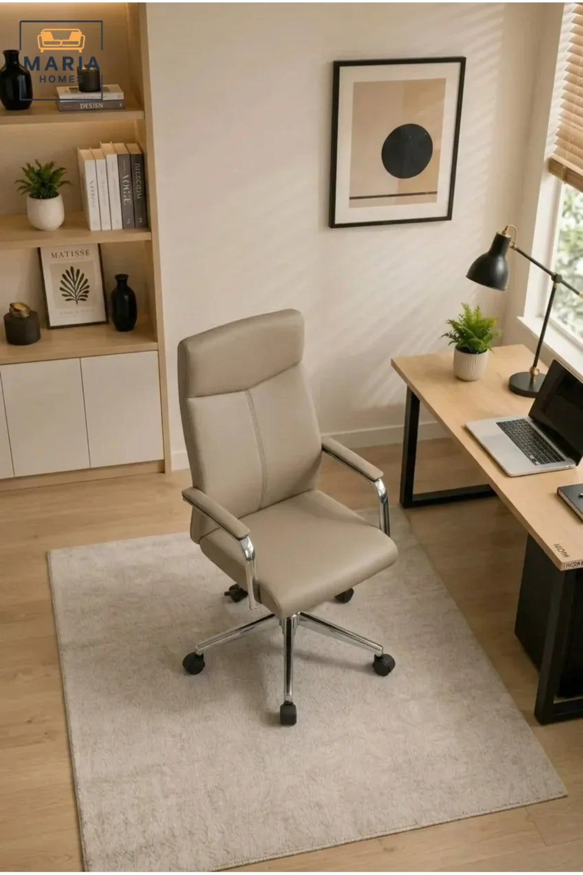 Executive Office Chair with High Backrest, Padded Armrests, Adjustable Swivel Seat and Wheels for Home Office, Study and Meeting Room