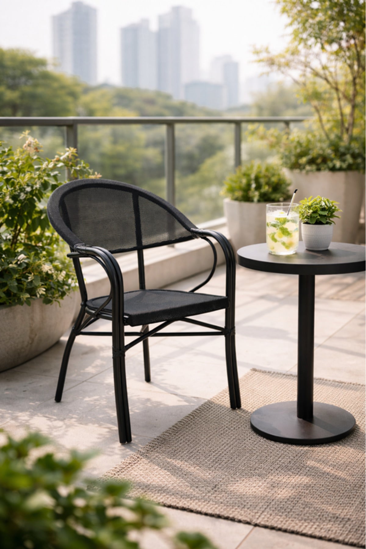 Black Outdoor Dining Chair with Mesh Back and Armrests black outdoor dining Garden