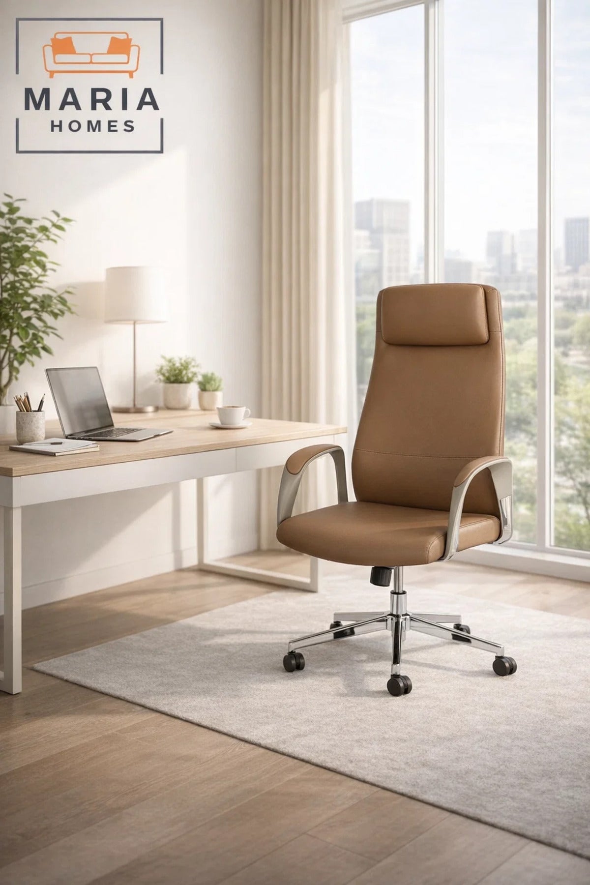 Brown Executive Office Chair with Wheels Ð Ergonomic High Back Computer Chair