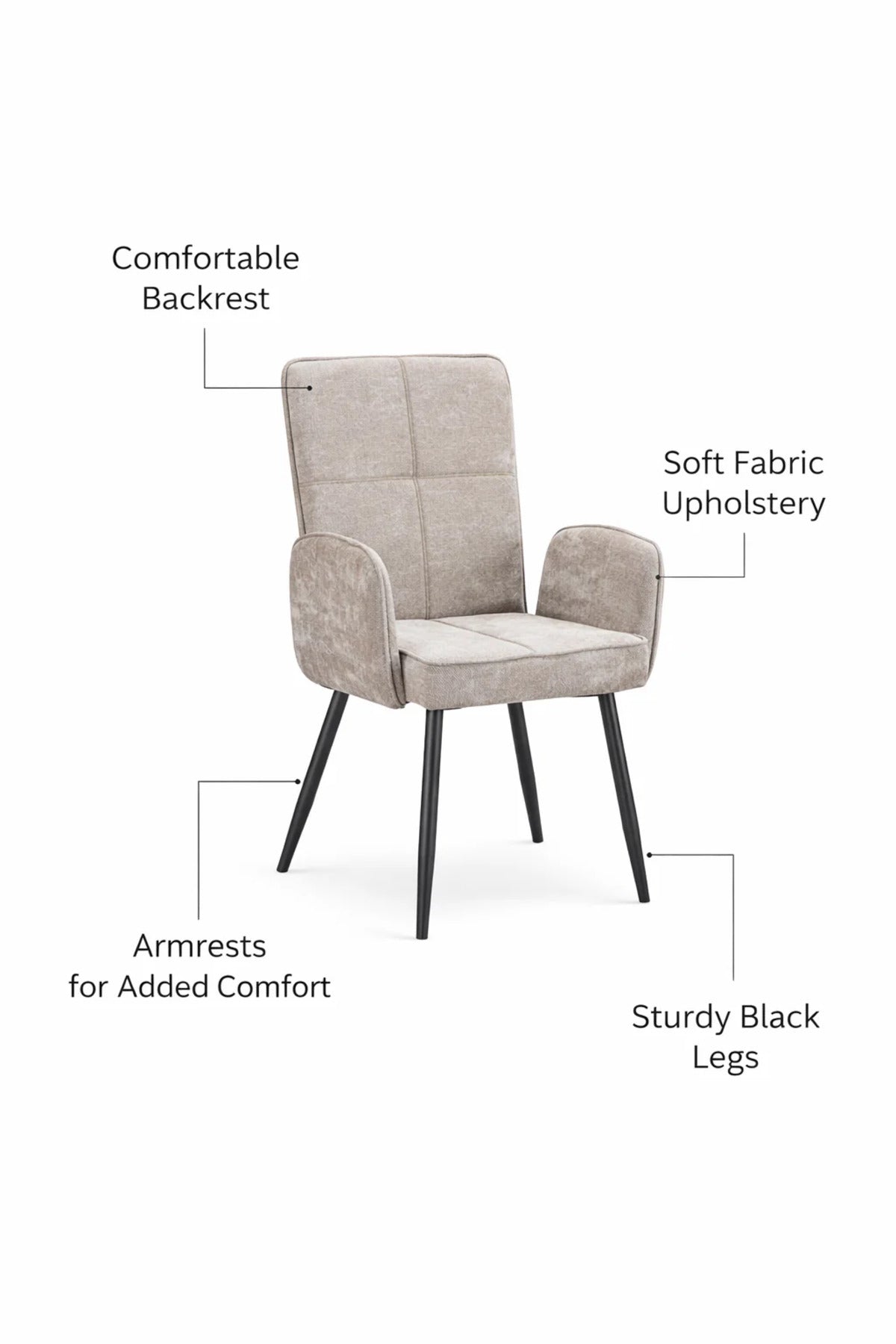 Dark Beige Upholstered Dining Chair with Armrests and Metal Legs 96x49x46cm dark beige