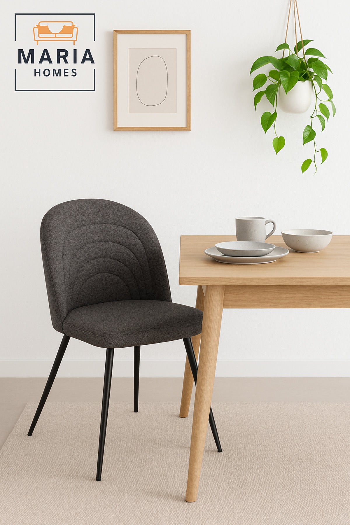 Grey Fabric Dining Chair with Black Metal Legs Ð Modern Upholstered Seating