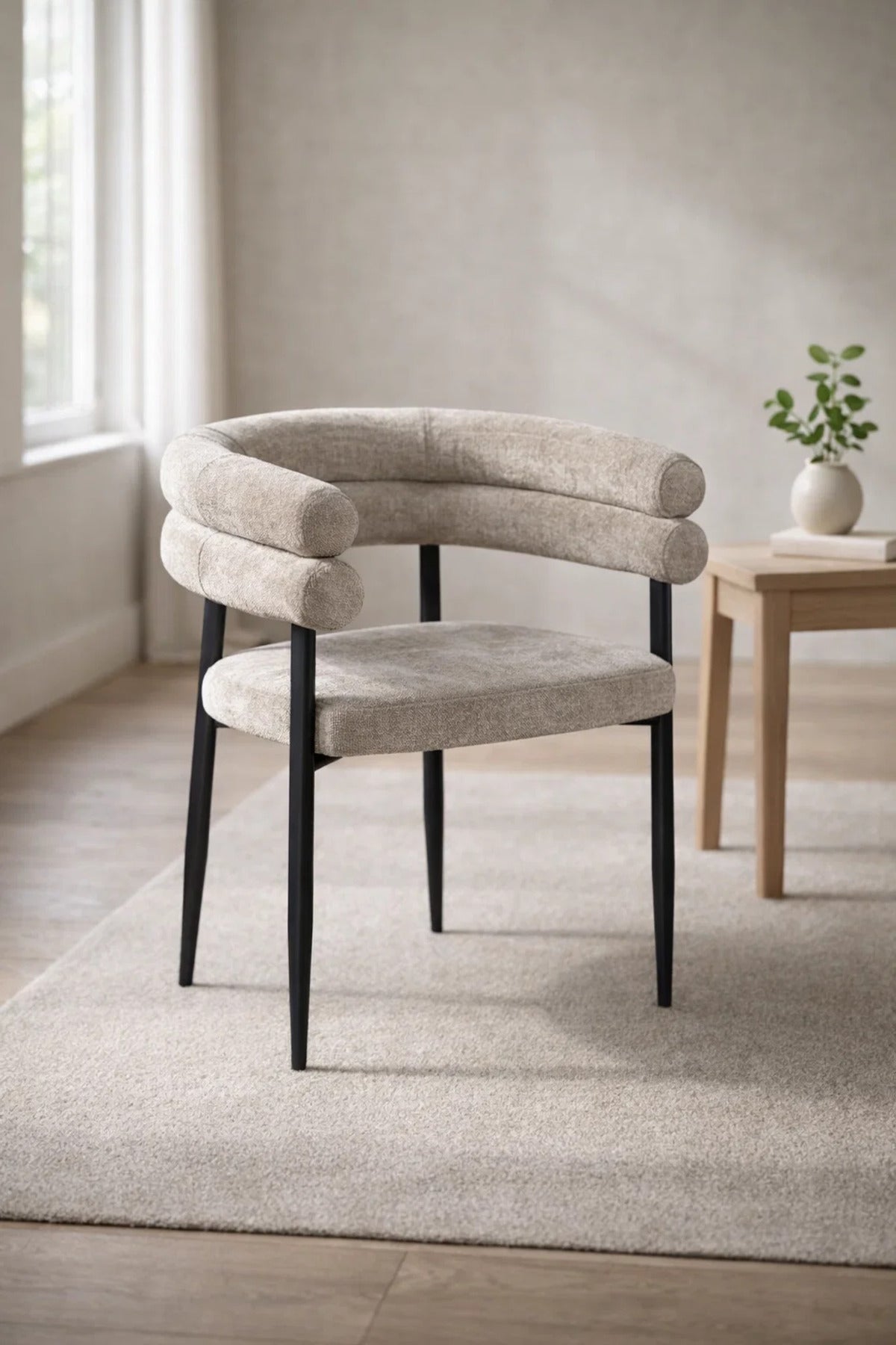 Dark Beige Fabric Arm Dining Chair 76x52x49cm Modern dark beige fabric Kitchen