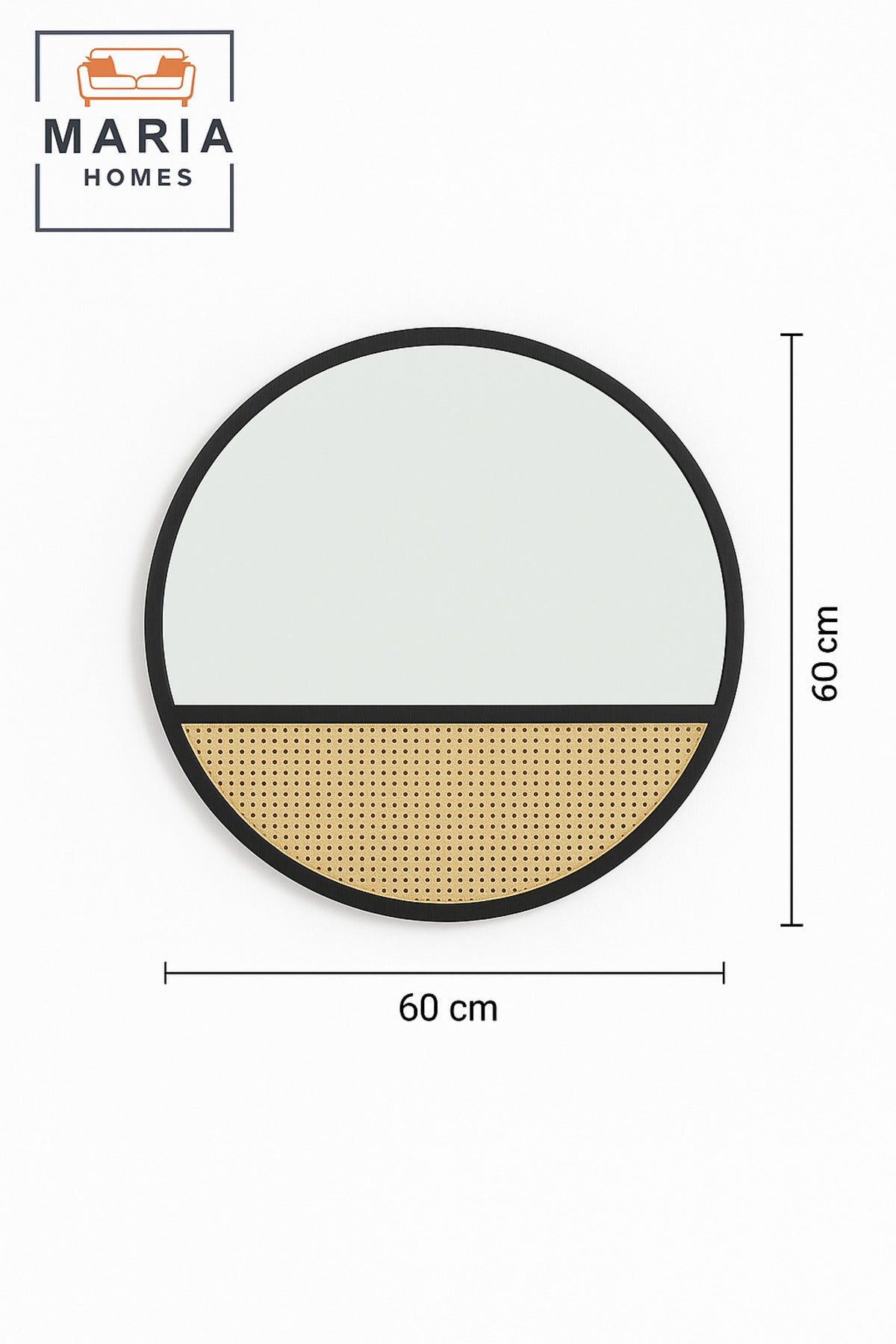 Modern Round Wall Mirror 100 cm Ð Black Frame with Rattan Accent