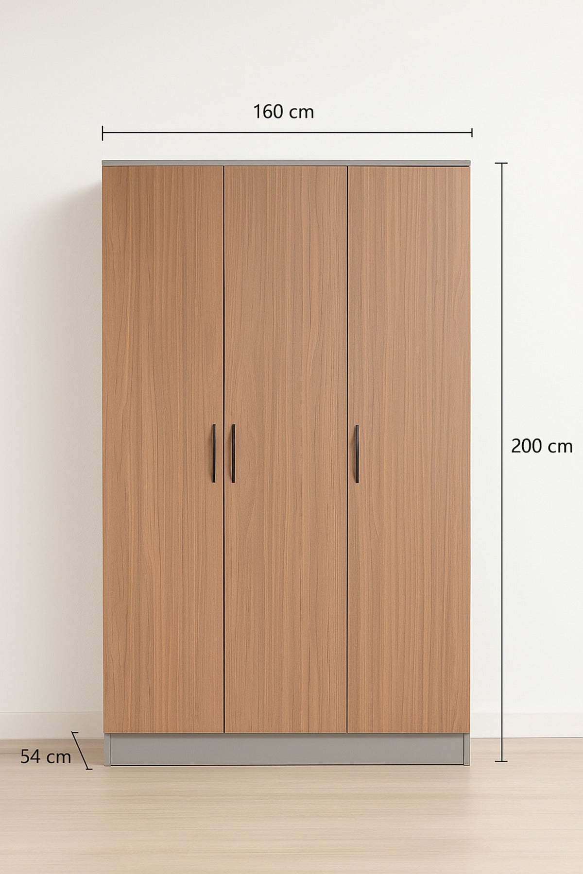 3-Door Wardrobe with Shelves Ð 160_54_200 cm Modern Gray & Wood Finish Large Storage Cabinet