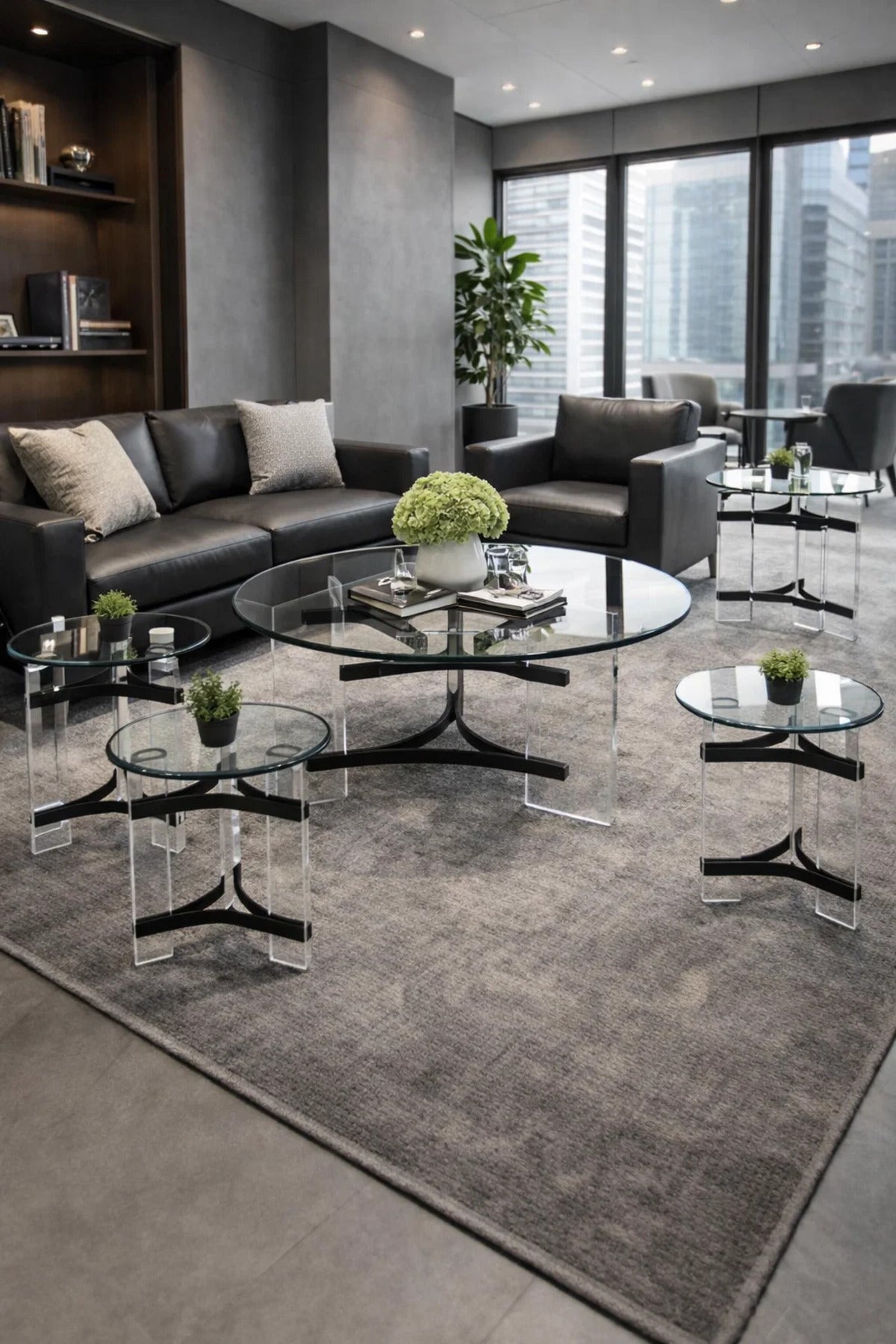 5-Piece Glass Coffee Table Set with Black Acrylic Base √ê Modern Design for Living Room
