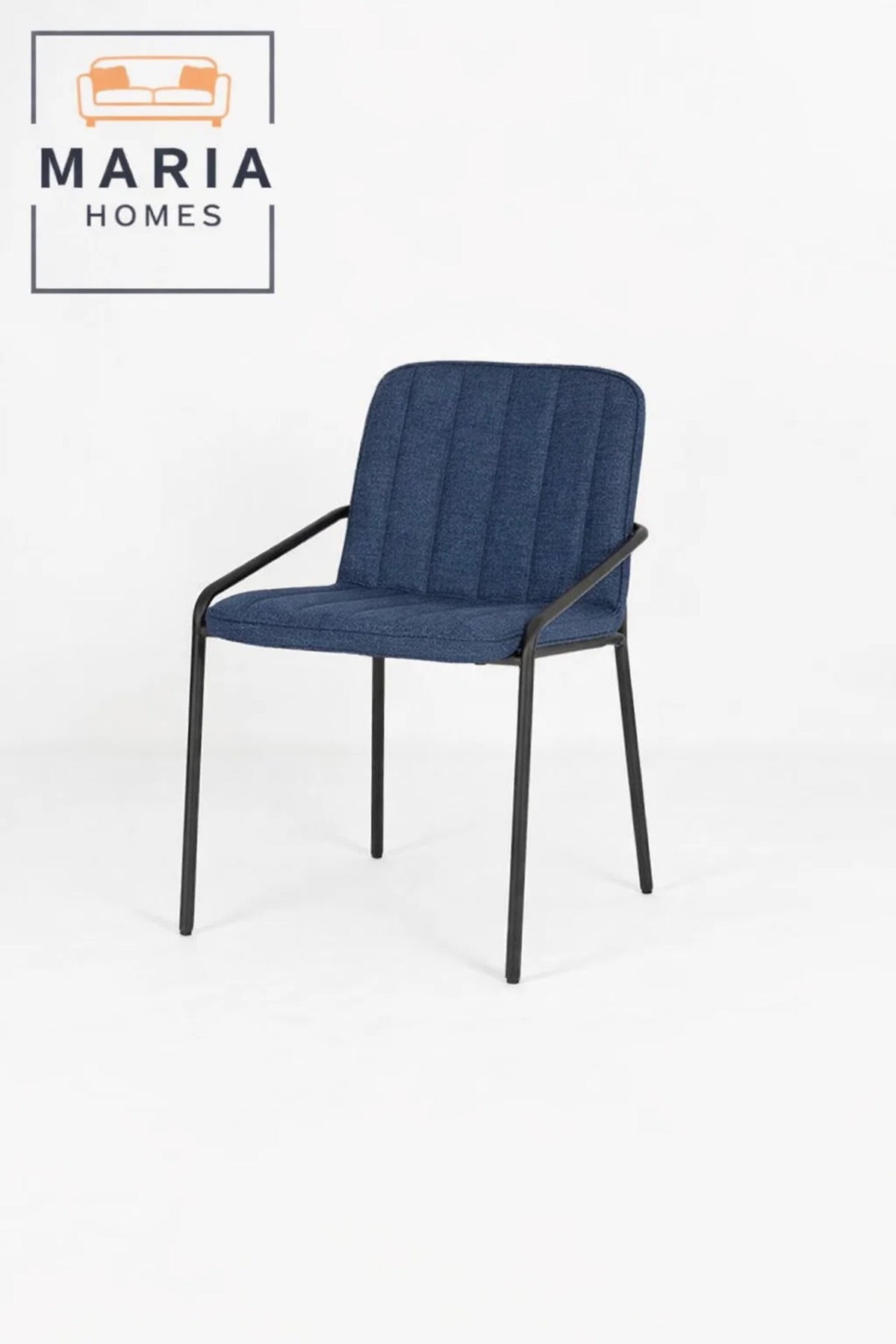 Deep Blue Upholstered Dining Chair with Black Metal Frame Ð Modern Accent Chair with Armrests