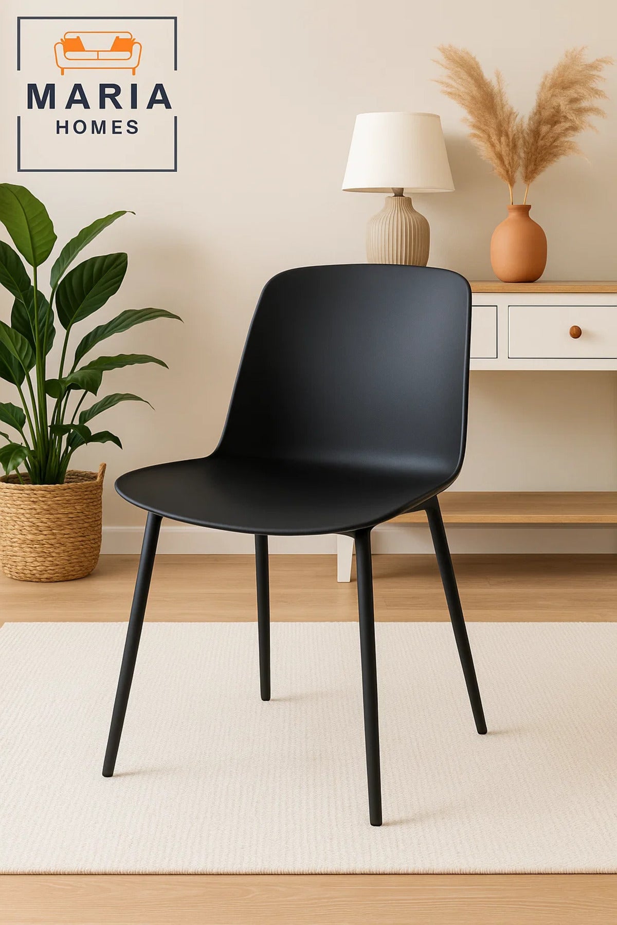 Modern Black Dining Chair with Ergonomic Plastic Seat and Metal Legs Ð Minimalist Home Furniture