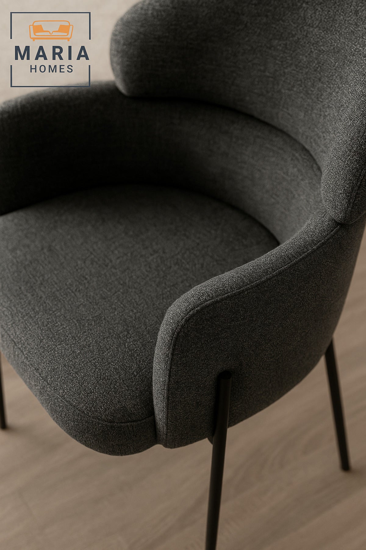 Modern Dark Gray Upholstered Dining Chair √ê Padded Seat & Back with Black Metal Legs