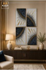 Luxury Abstract Framed Wall Art Set of 4 Ð Black, White & Gold Modern Geometric Painting for Living Room, Bedroom, Hallway & Office DŽcor