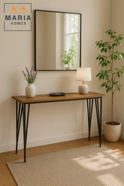 Modern Console Table 120x40x80cm Ð Slim Wood Top with Geometric Black Metal Frame
