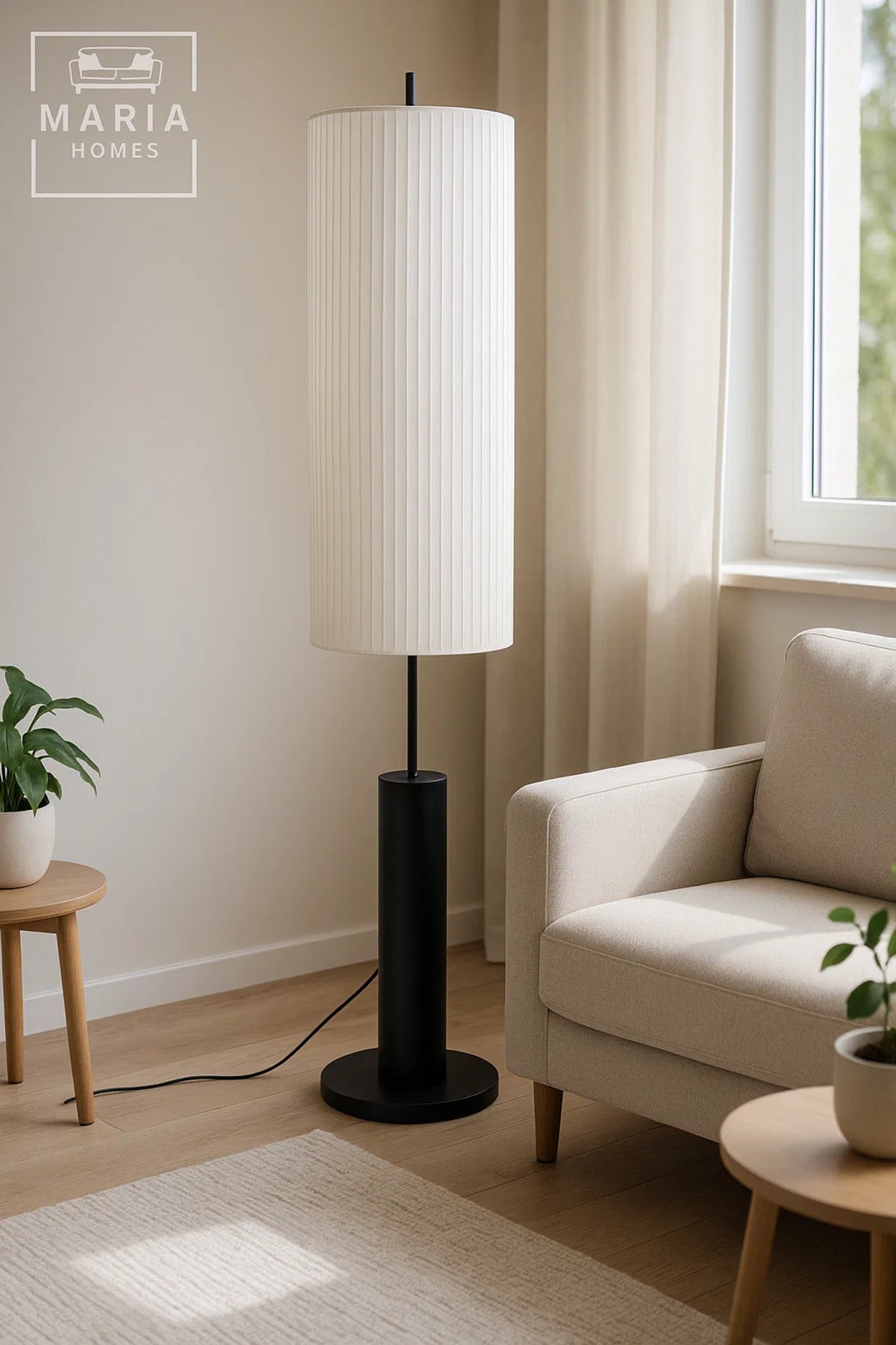 Modern Tall Floor Lamp with White Pleated Shade