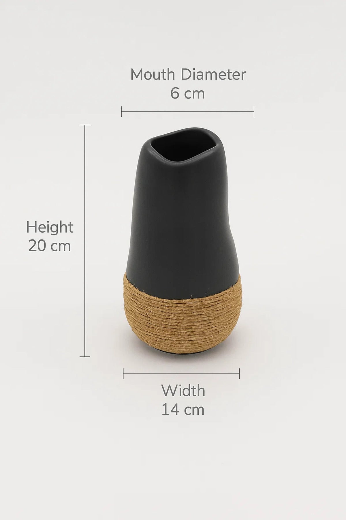 Black Ceramic Tall Vase Ð Modern Decorative Rope Design Flower Pot for Home DŽcor