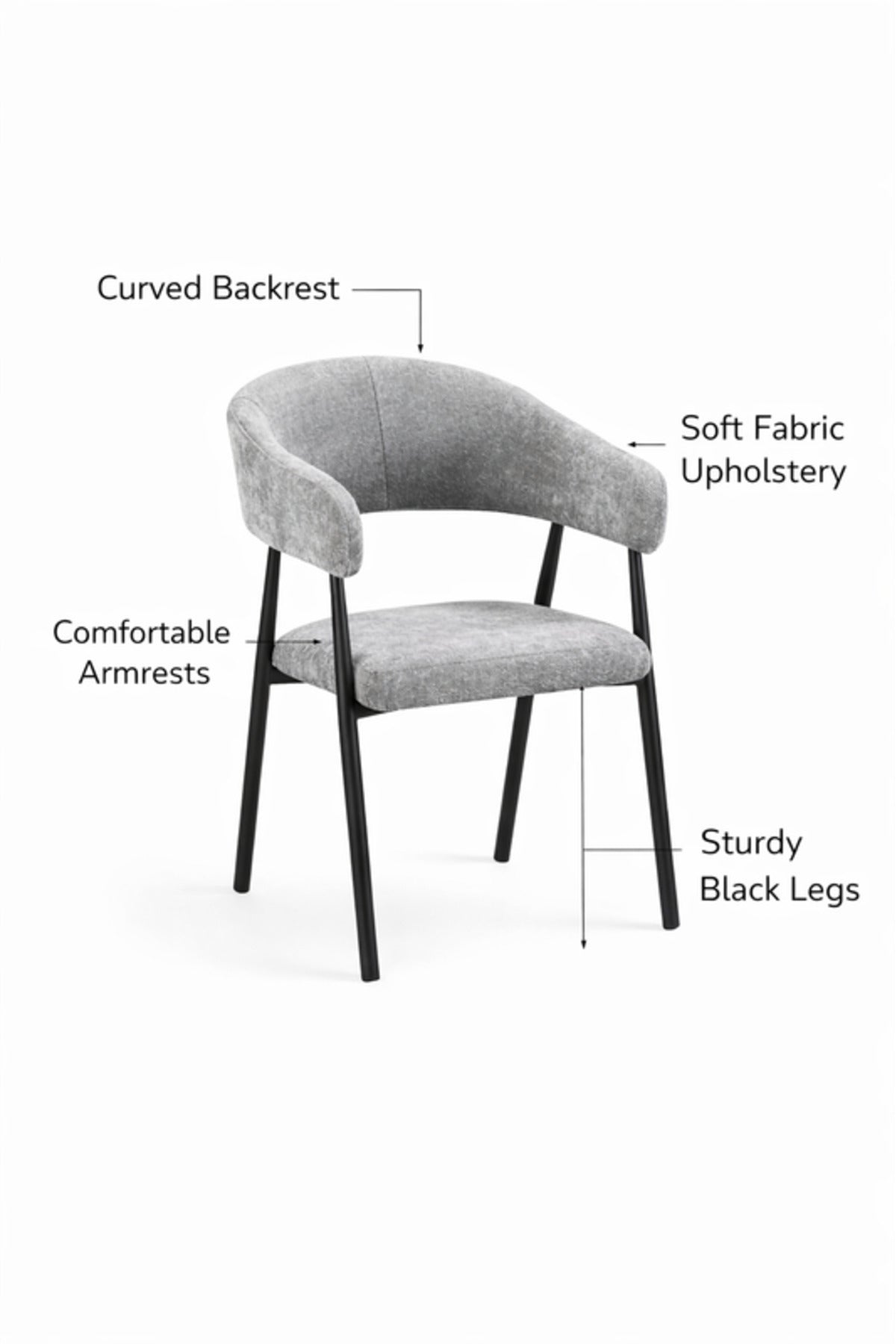 Light Grey Fabric Arm Dining Chair 84x47x46cm Modern light grey fabric Kitchen