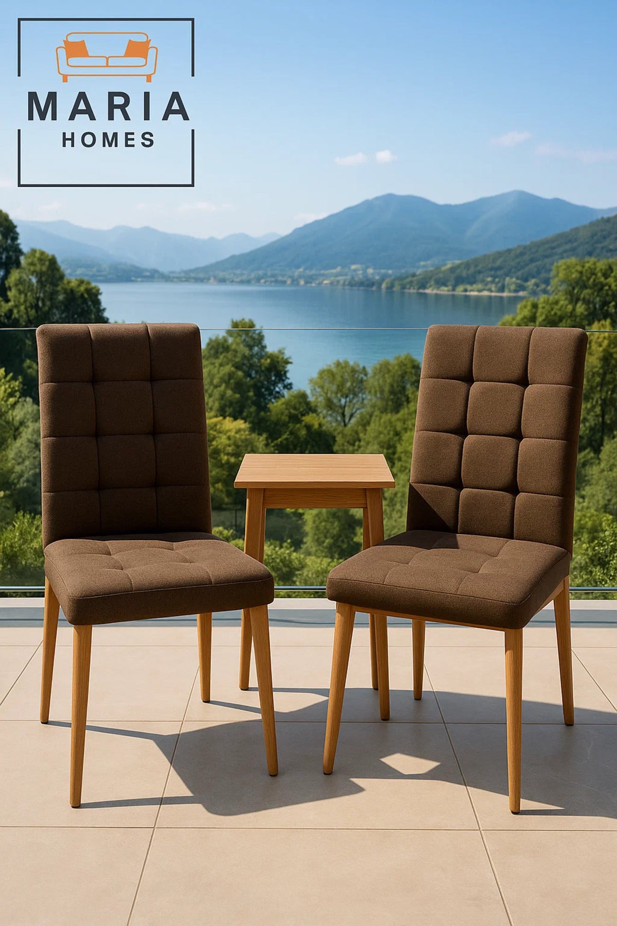 High Back Brown Fabric Dining Chair Ð Padded Upholstery with Wood Legs for Home or Restaurant Use