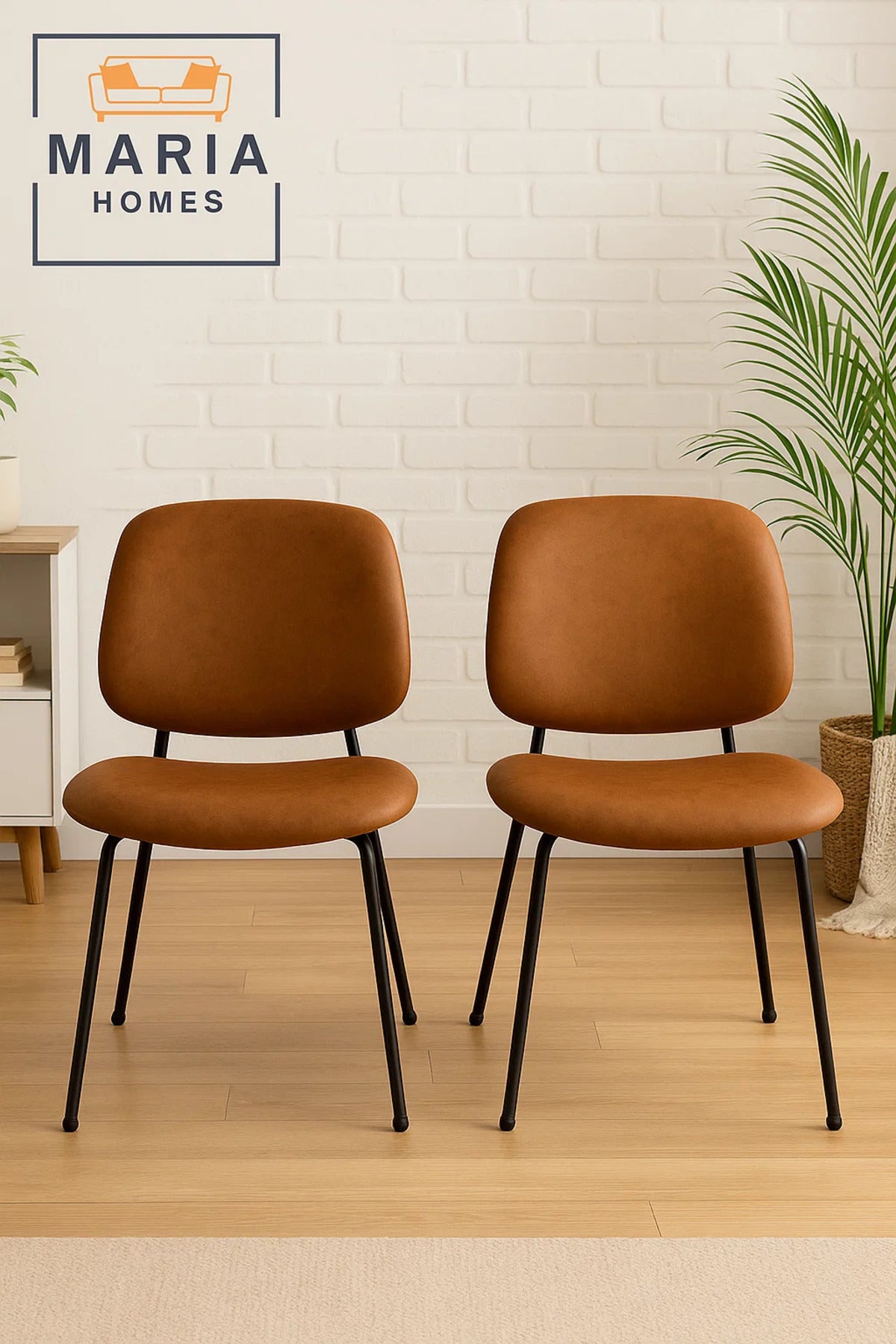 Retro Brown Faux Leather Dining Chair with Black Metal Legs Ð Modern Mid-Century Style Seating
