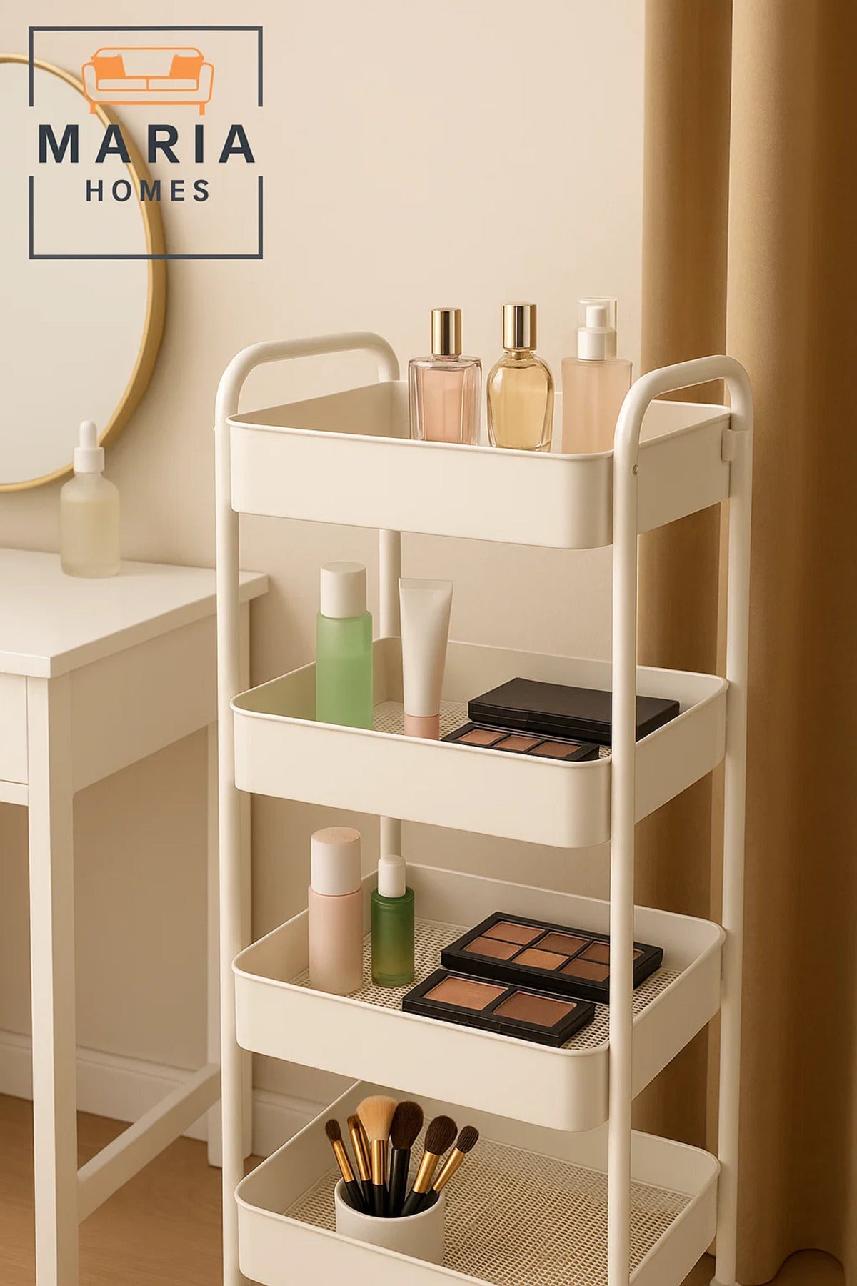 4-Tier White Rolling Kitchen Storage Cart Ð Organizer for Spices, Jars, Fruits & Pantry Essentials
