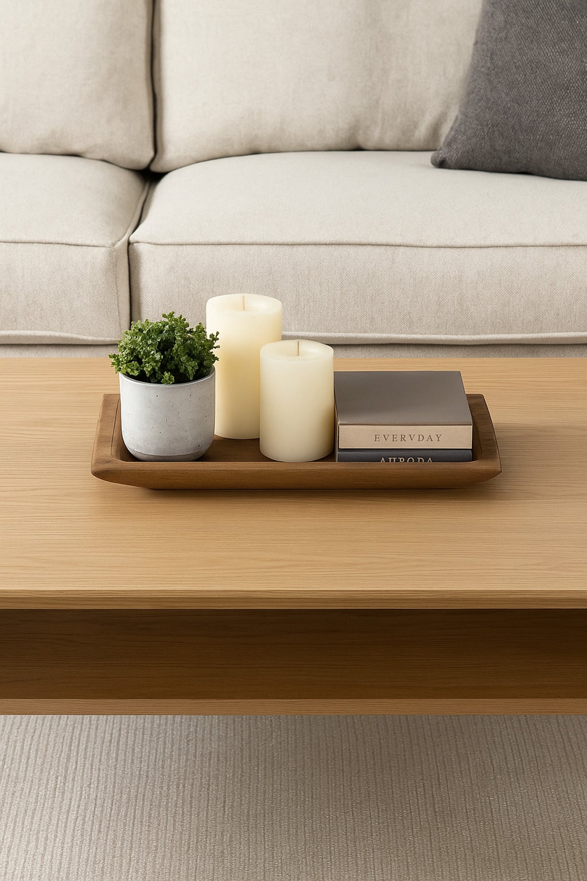 Walnut Wooden Rectangular Shallow Decorative Tray Ð Modern Table Accent