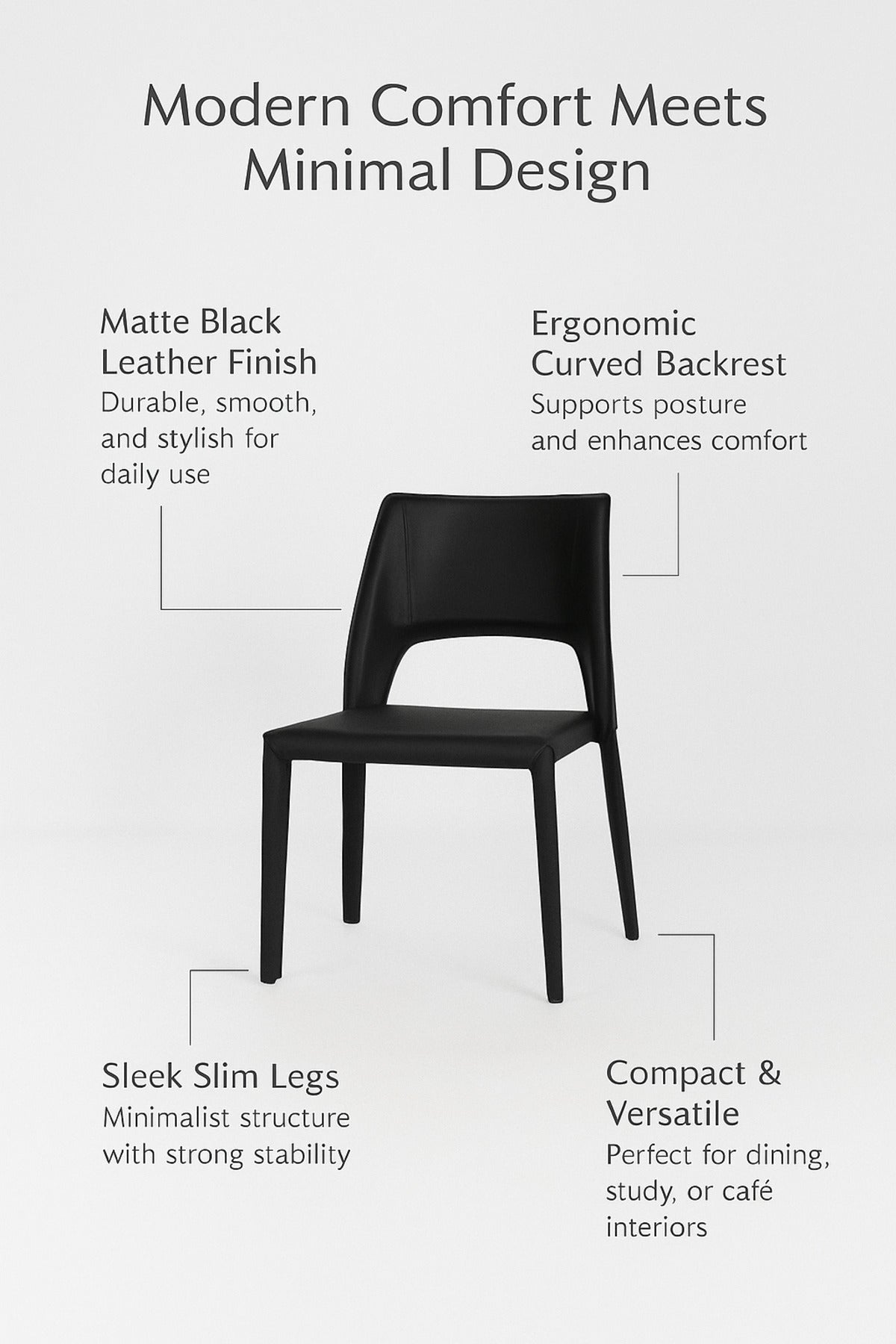Black PU Leather Dining Chair Ð Modern Minimalist Full Leather Chair for Dining Room & Office