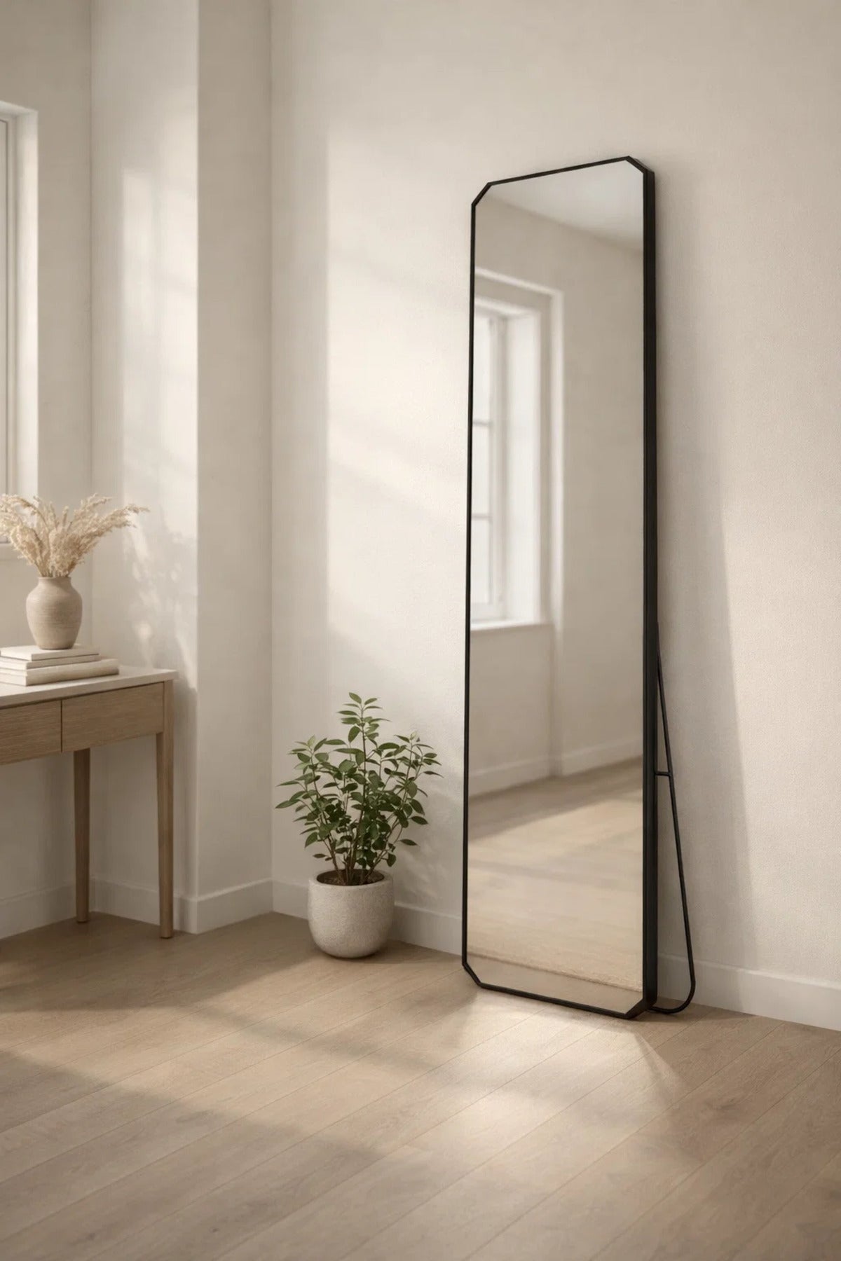 Black Aluminum Floor Mirror Full Length Standing Break Resistant 160x40cm Modern Home Bedroom Design