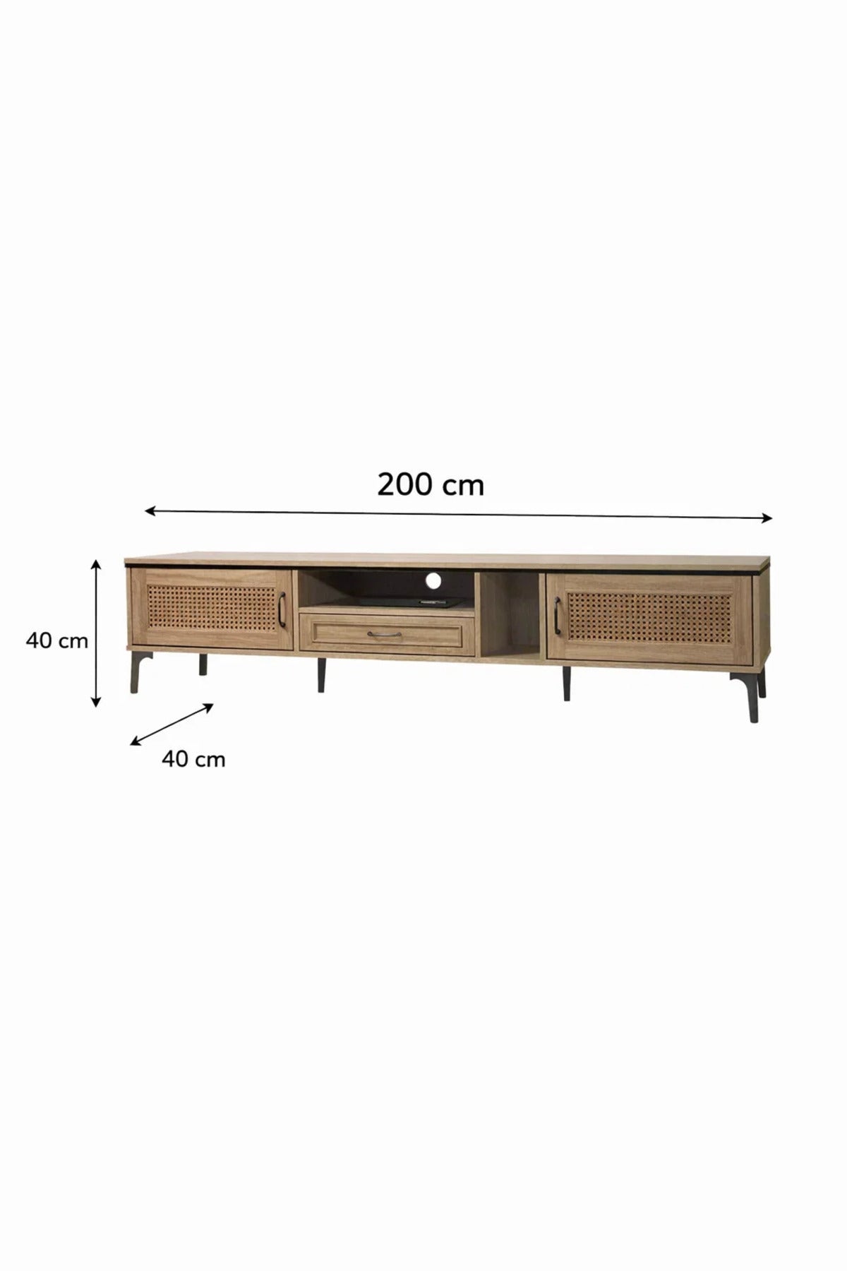 Natural Wood TV Stand √ê 200x40x46 cm Modern Plasma Table with Cabinets & Drawer