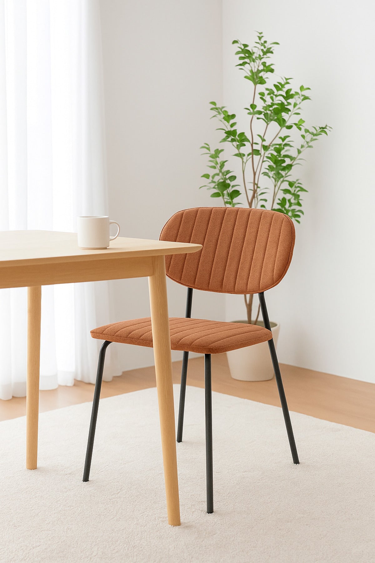 Brown Fabric Dining Chair Ð Modern Minimalist Chair with Black Metal Legs for Dining Room & Office
